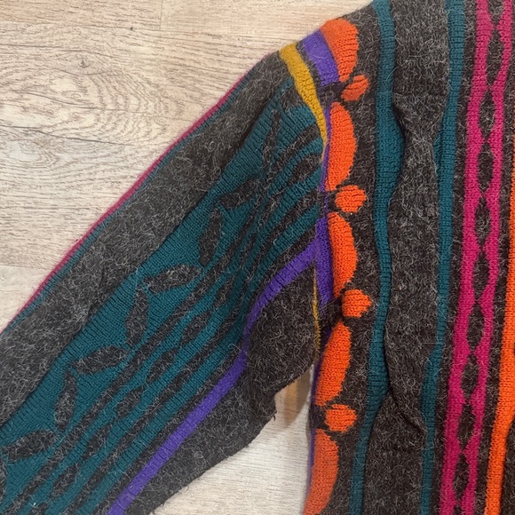 Vintage 80's Kitty Hawk by Vivian Wang Coogi style cardigan sweater maximalist - Picture 4 of 5